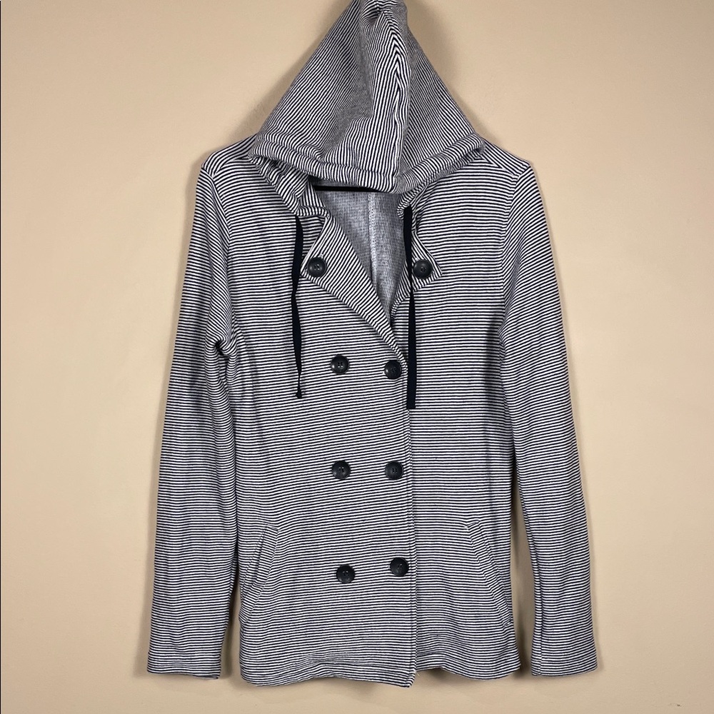Roxy Women’s Soft Striped Black White Nautical Button-Up Hooded Jacket